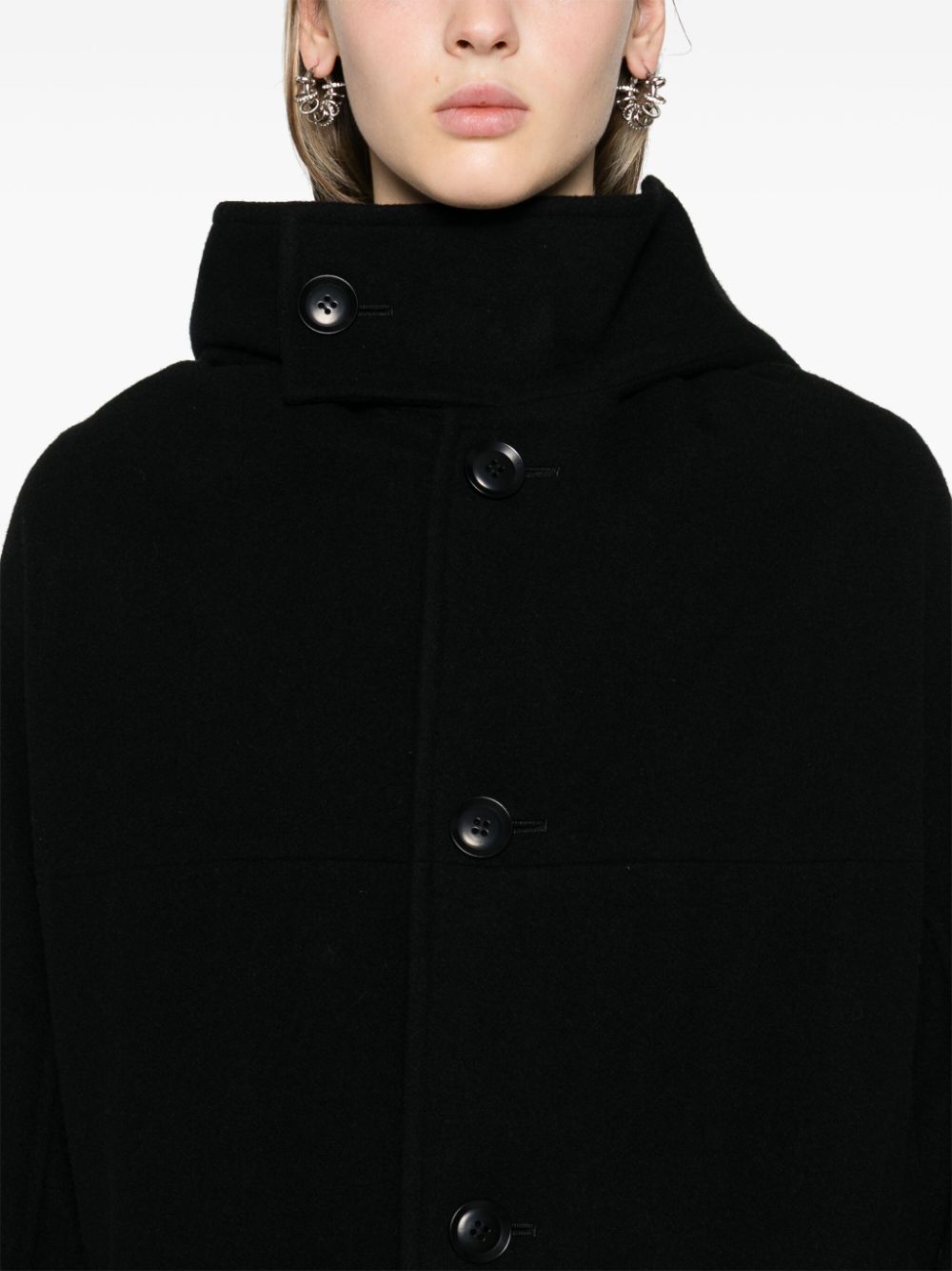 Shop Y's Hooded Single-breasted Coat In Black