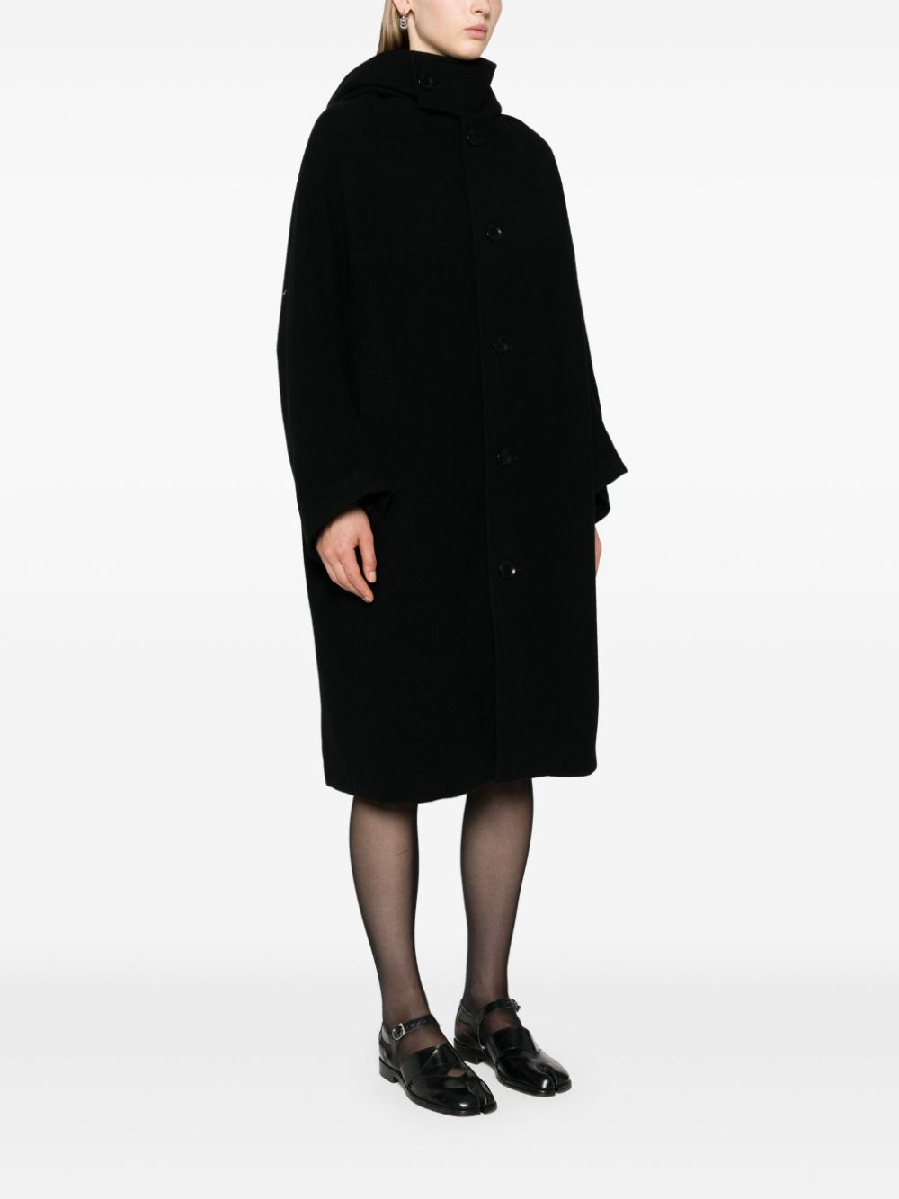 Shop Y's Hooded Single-breasted Coat In Black