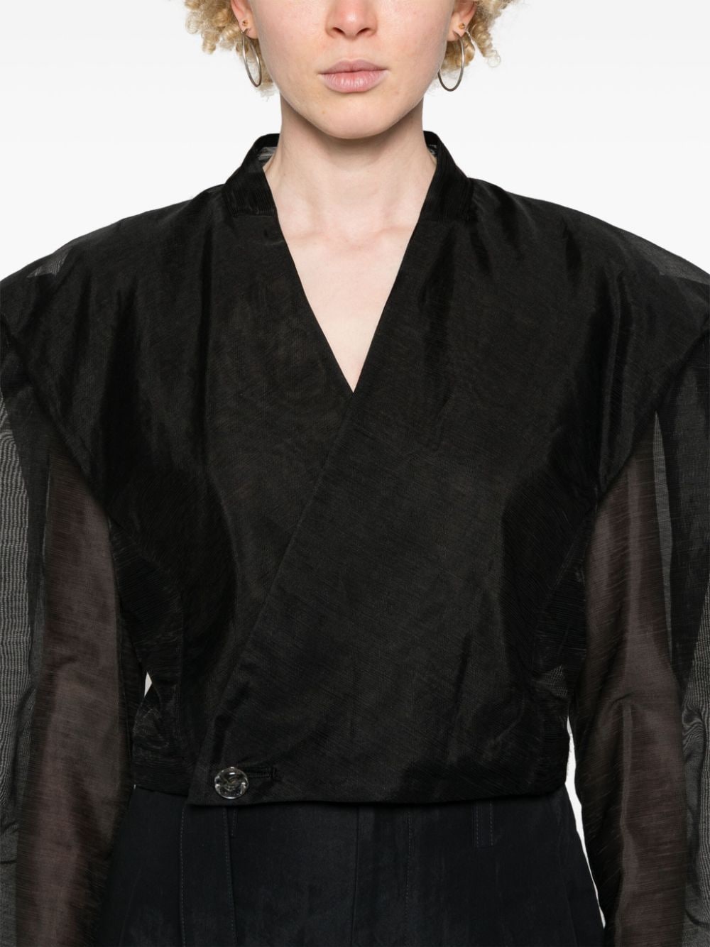 Shop Issey Miyake Double-breasted Cropped Jacket In Black