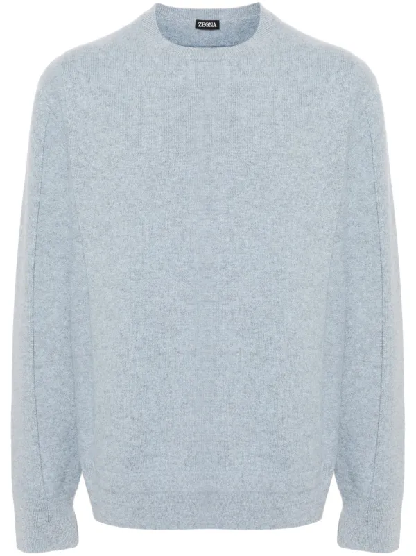 Zegna Brushed Fine-knit Jumper in Blue