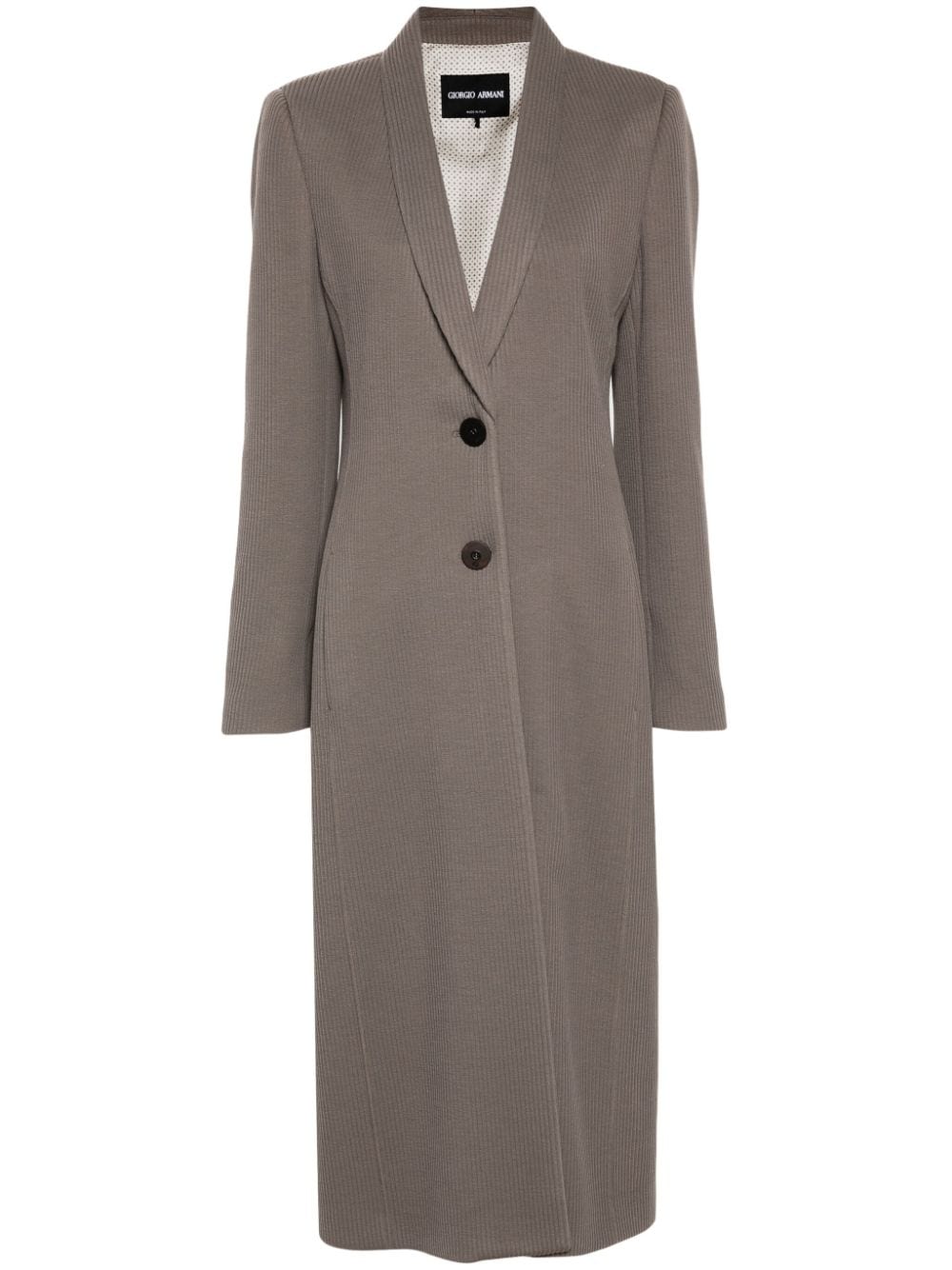 Shop Giorgio Armani Canneté-jersey Long Coat In Neutrals