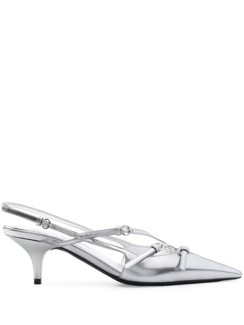 Miu 55 mm leren pumps met gesp Zilver