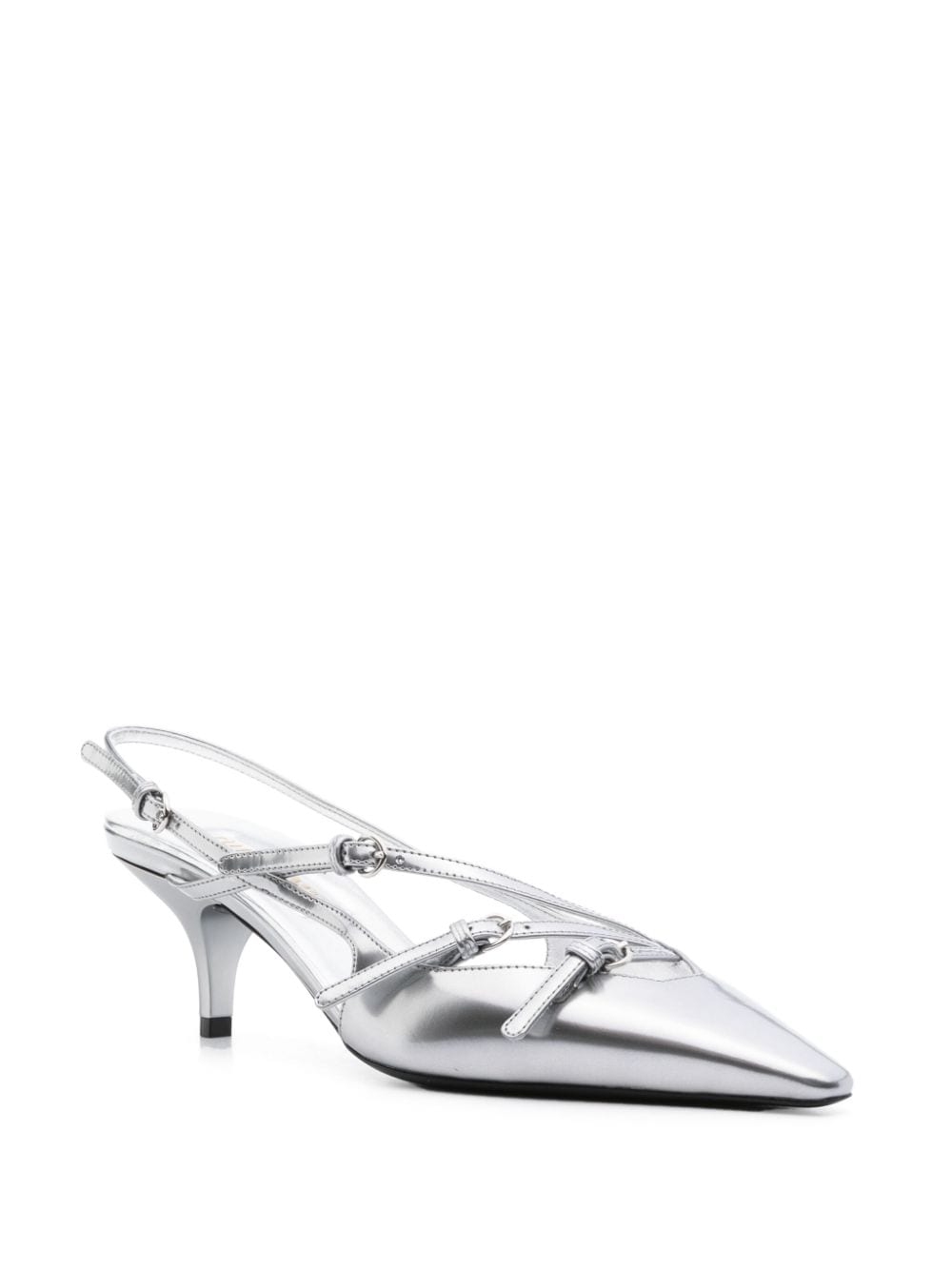 Miu Miu 55 mm leren pumps met gesp - Zilver