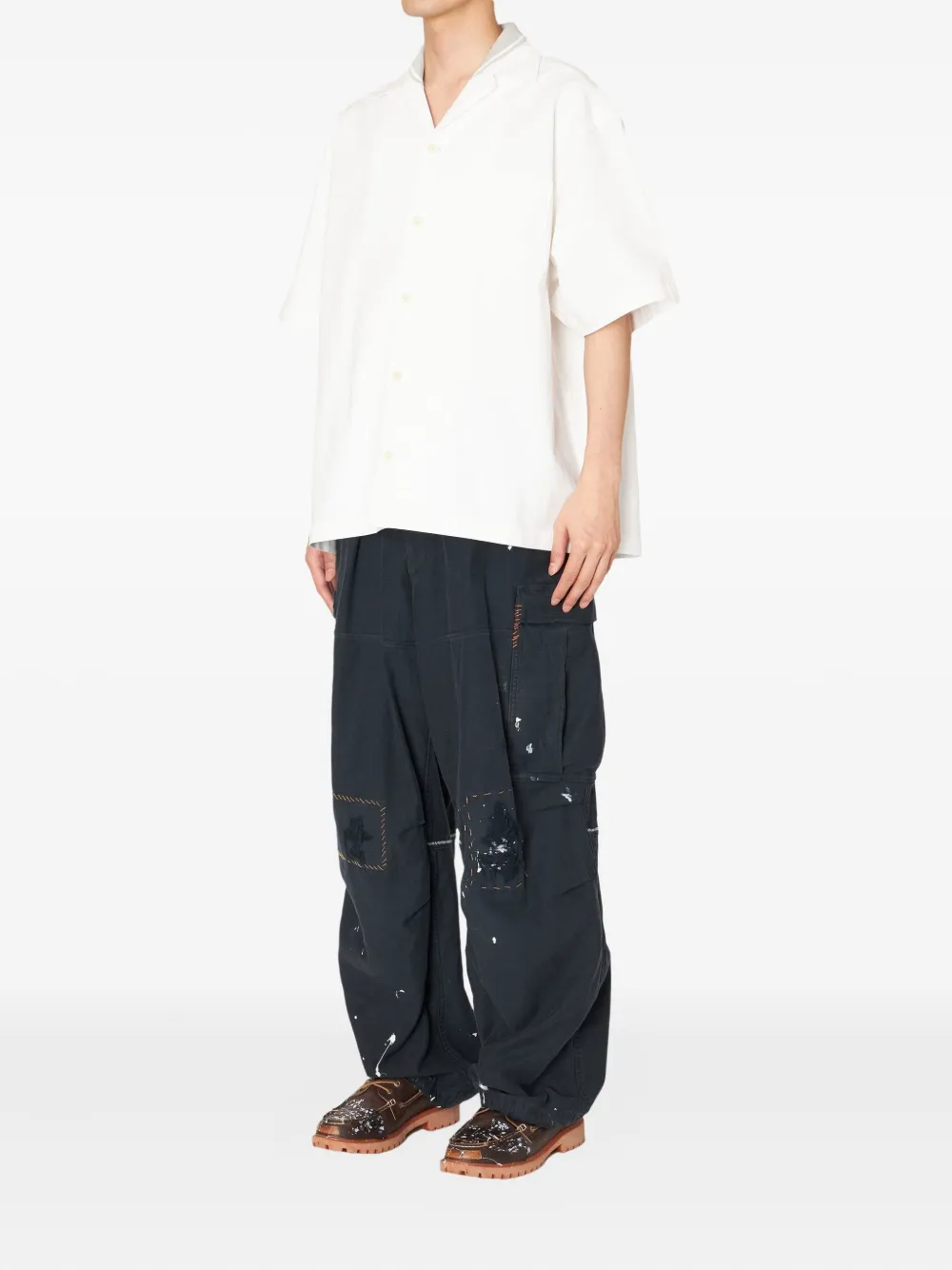 Kolor detail-collar short-sleeve shirt - Wit