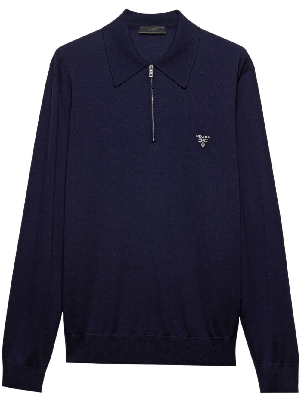 Shop Prada Long-sleeve Wool Polo Shirt In Blau