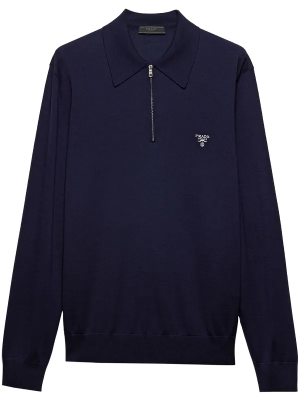 Prada long sleeve Wool Polo Shirt Blue FARFETCH PT