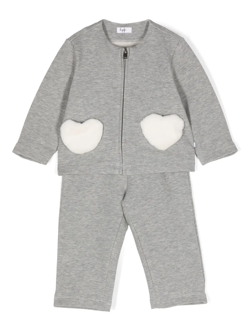 Il Gufo Babies' Fur-hearts Mélange Tracksuit In Grey