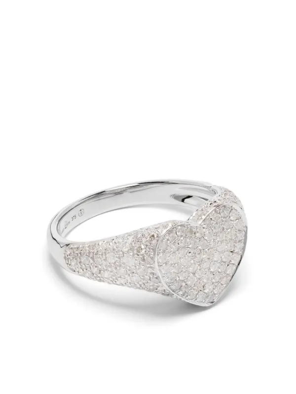 Yvonne Léon 9kt White Gold Chevalière Diamond Ring in Silver