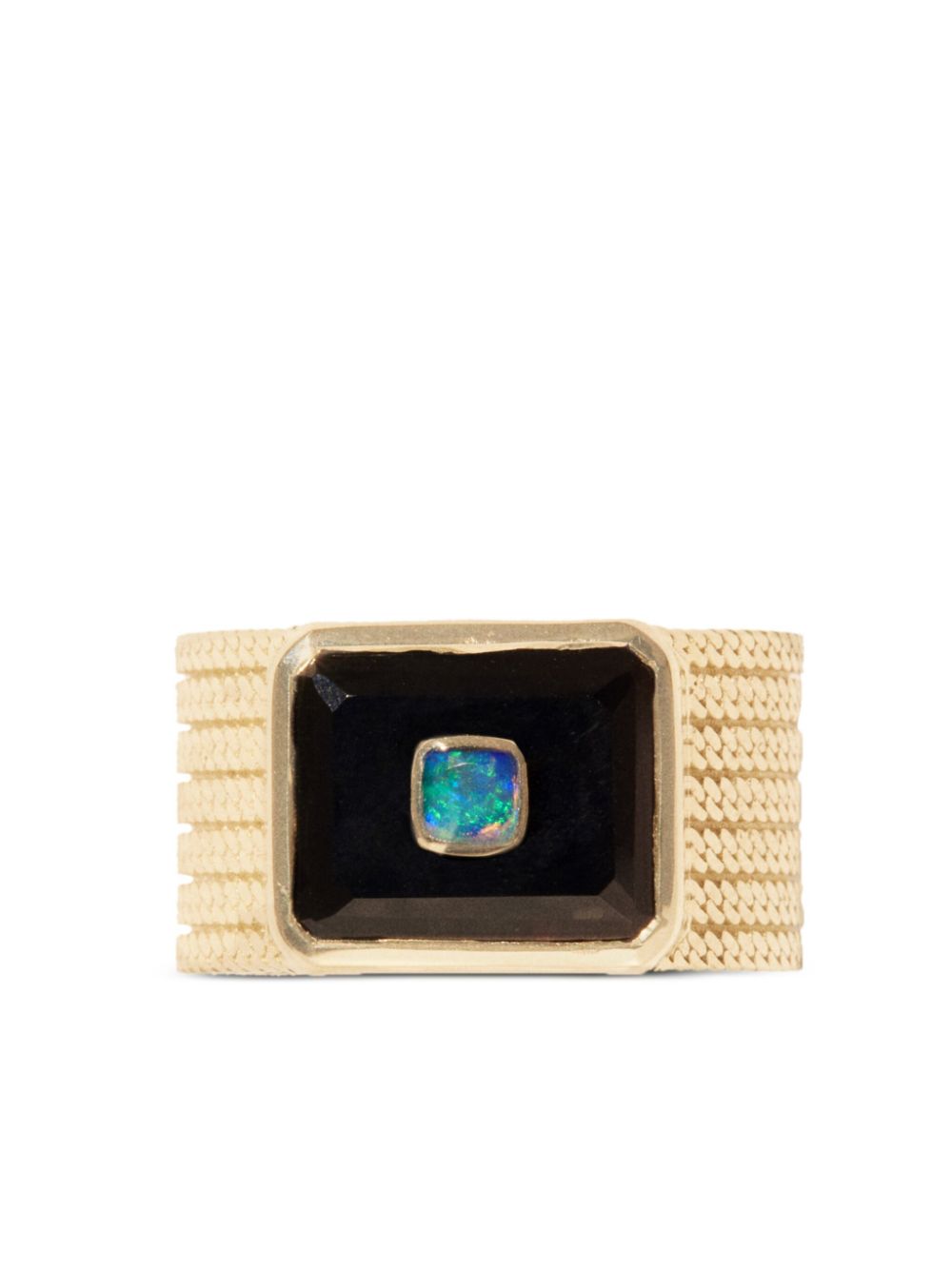 9kt yellow gold Anton onxy and opal ring