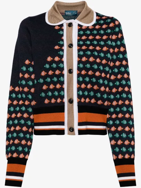Kolor fish-motif intarsia-knit cardigan