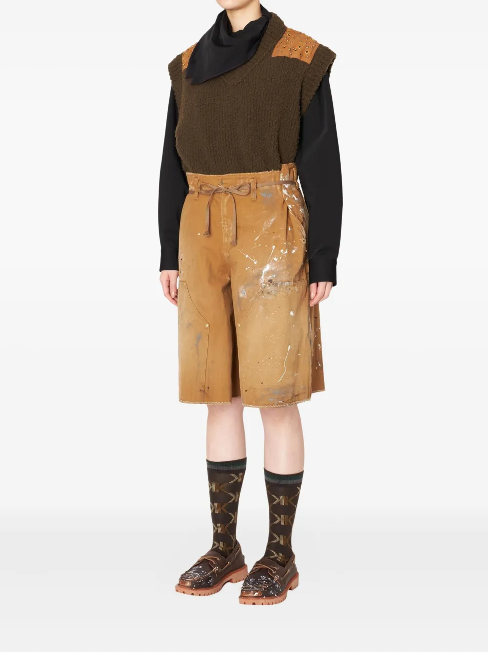 Kolor Broek met trekkoord en verfspatten Bruin