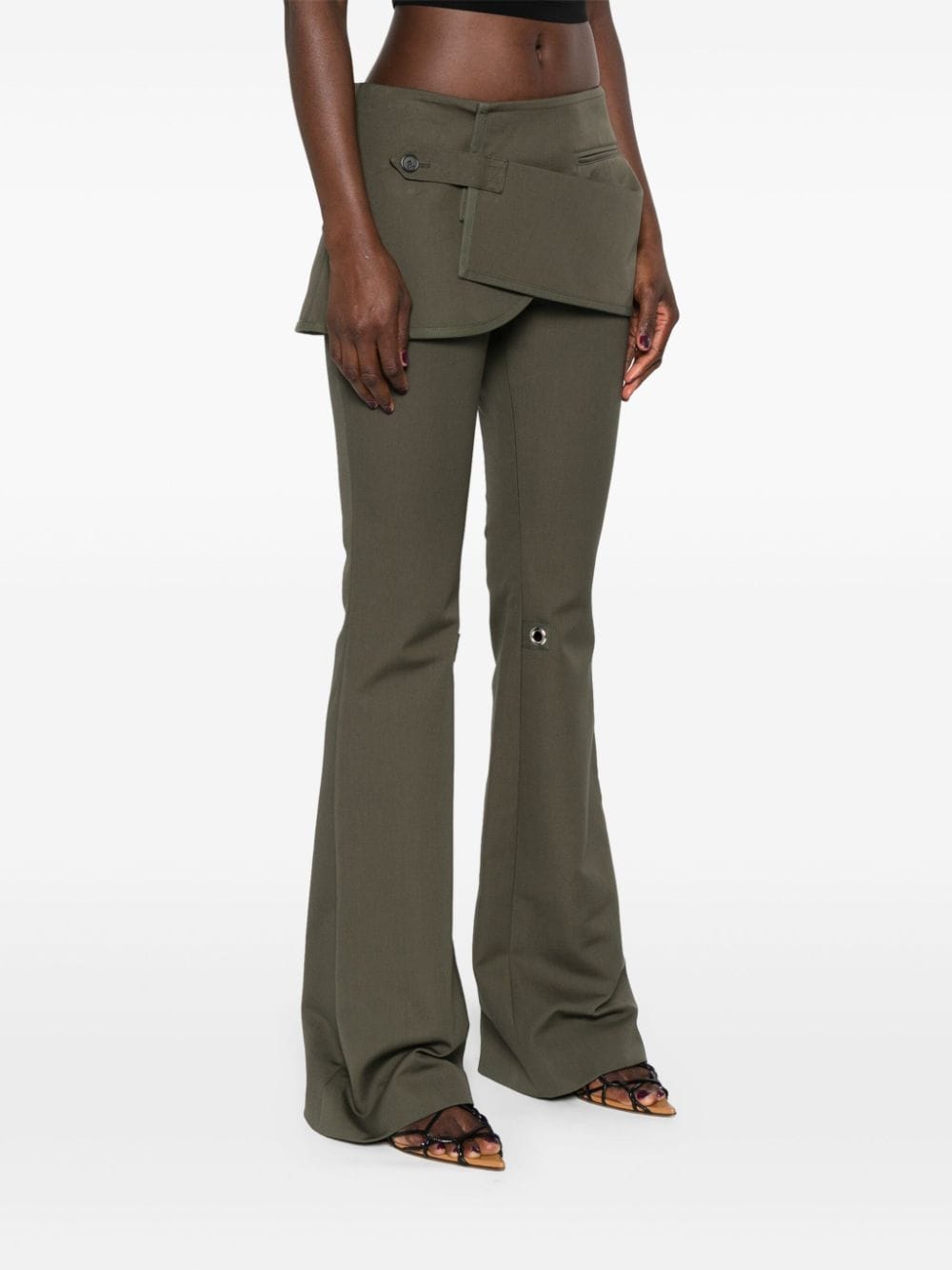 Shop Courrèges Layered-skirt Bootcut Trousers In Green