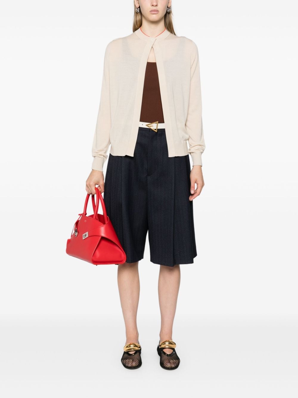 Shop Fendi Logo-embroidered Cardigan In Neutrals