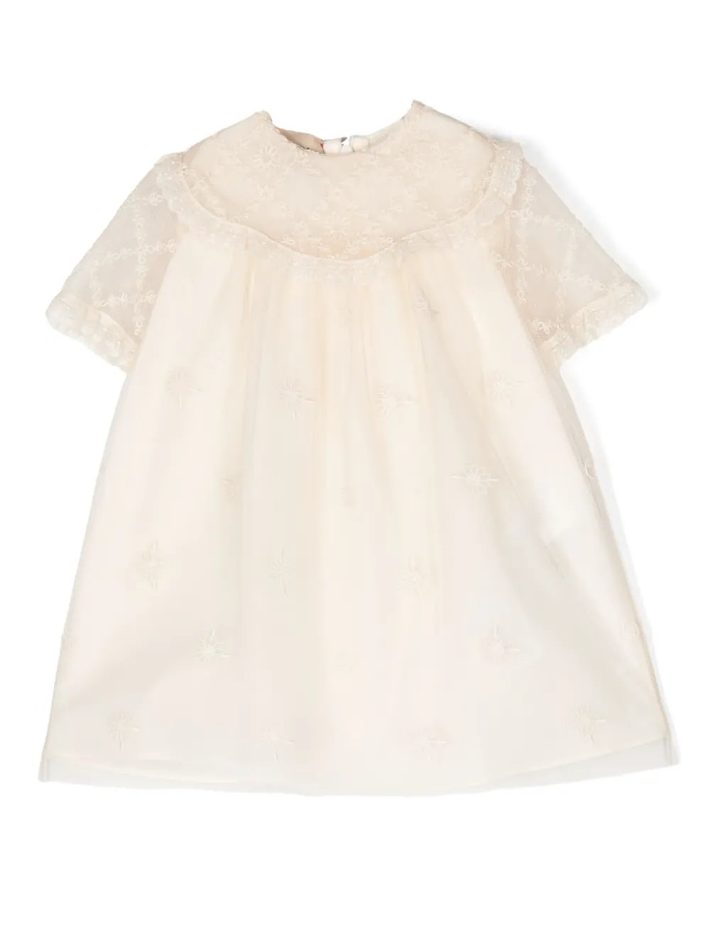 Gucci Babies' Floral-embroidery Tulle Dress In Neutrals