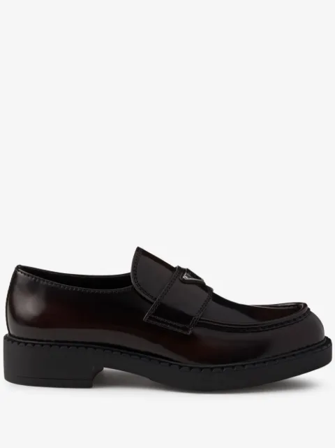 Prada Chocolate logo-plaque leather loafers