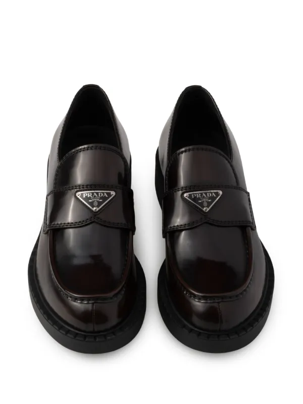 【送料&関税込】Prada Leather Loafers Prada Leather Triangle Logo Loafers - Bergdorf Goodman