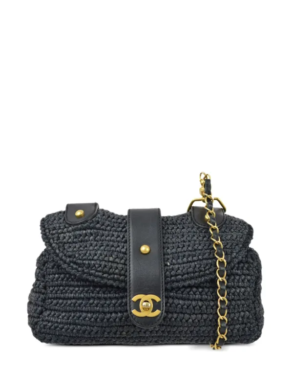 Chanel Pre-owned 2006 CC Raffia Shoulder Bag in Black