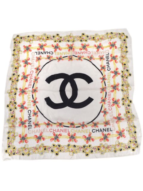 Cheap HOT SALE CHANEL 1990-2000s CC logo-print silk scarf Women