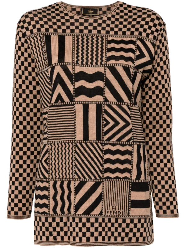 Fendi Pre Owned 1990 2000 geometric intarsia Jumper Brown FARFETCH IE