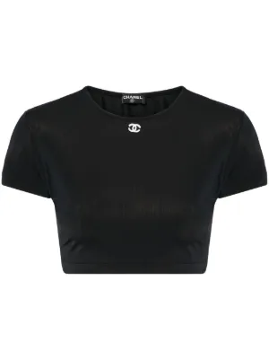 CHANEL Pre-Owned 1995-1996 Cropped Knit Top | Black | FARFETCH