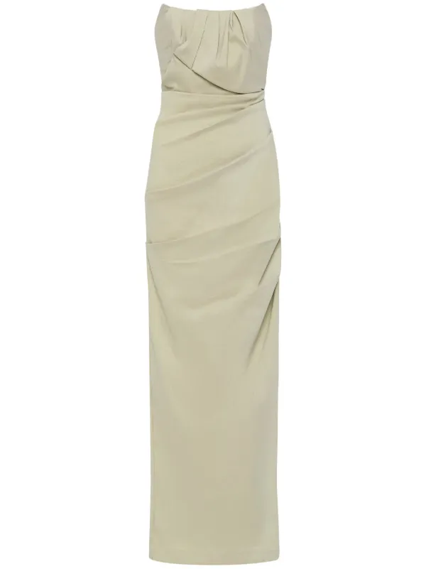 slim fit dress slacks Honey Couture RACHEL Emerald Green V Front Silky Formal Dress main image 0