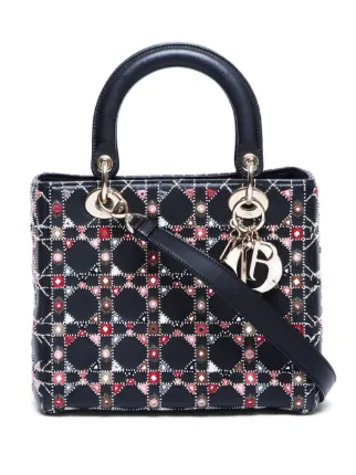 Christian Dior Pre Owned Lady Dior Embroidered Handbag Black FARFETCH TR