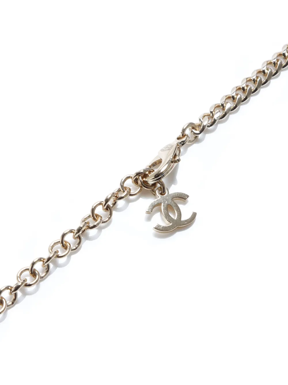 Pre-owned Chanel 2023 Floral Pendant Rhinestone Necklace In Gold