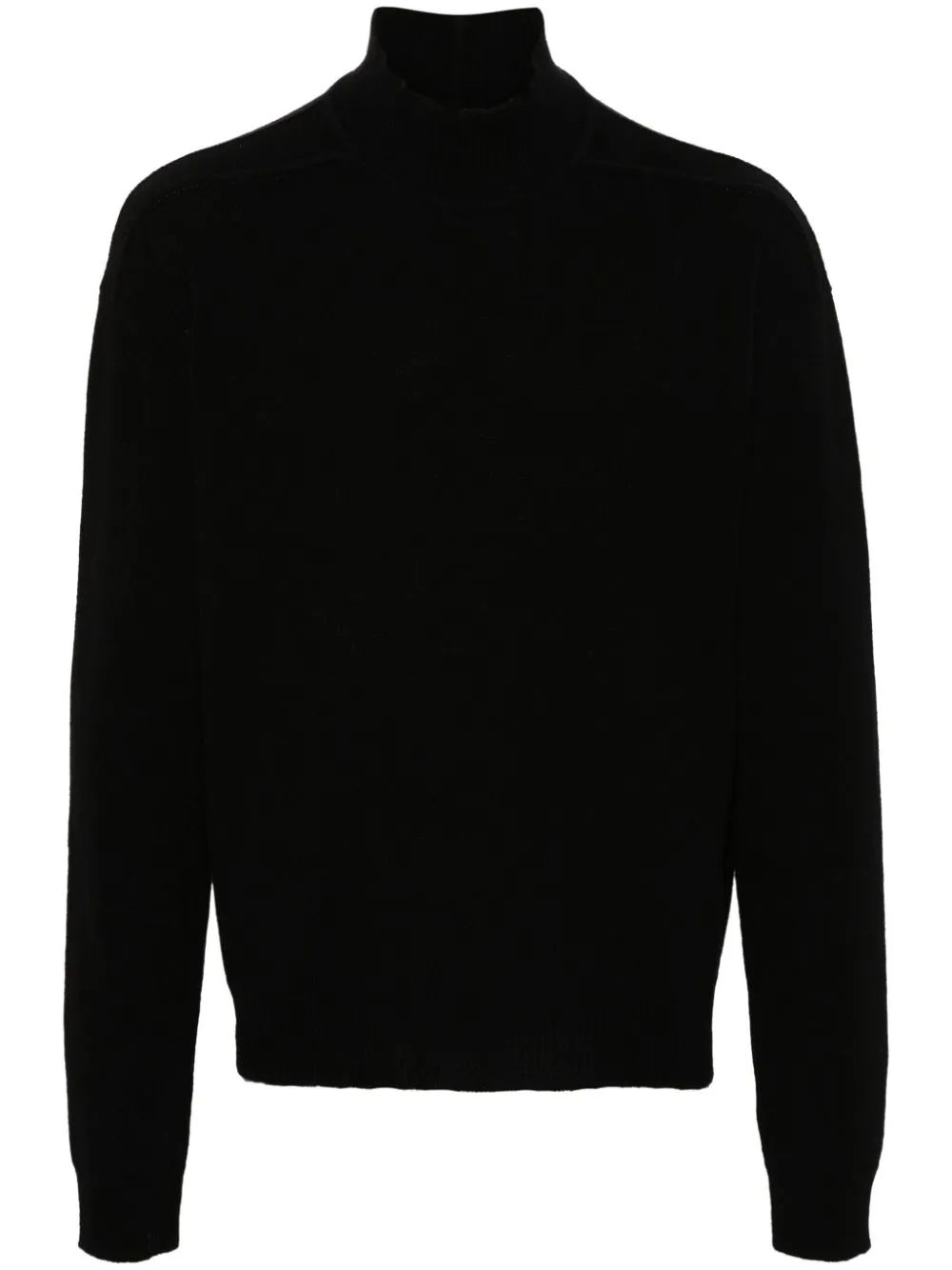 Rick Owens Classic Black Cashmere Turtleneck Sweater In Black
