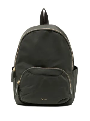 Agnès b. logo-plaque leather-trim Backpack | Black | FARFETCH