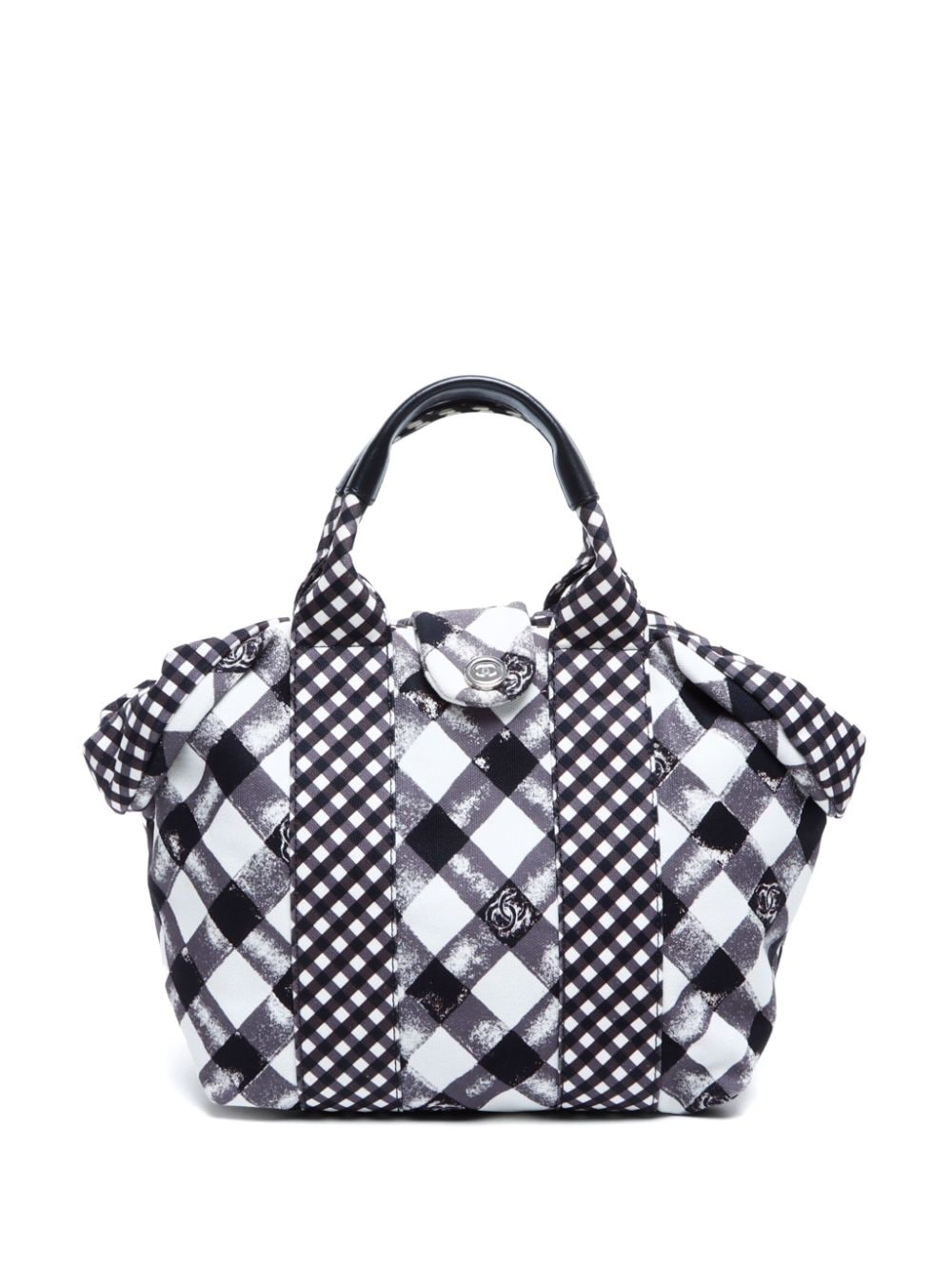 Pre-owned Chanel 2010-2011 Gingham-check Tote Bag In Black