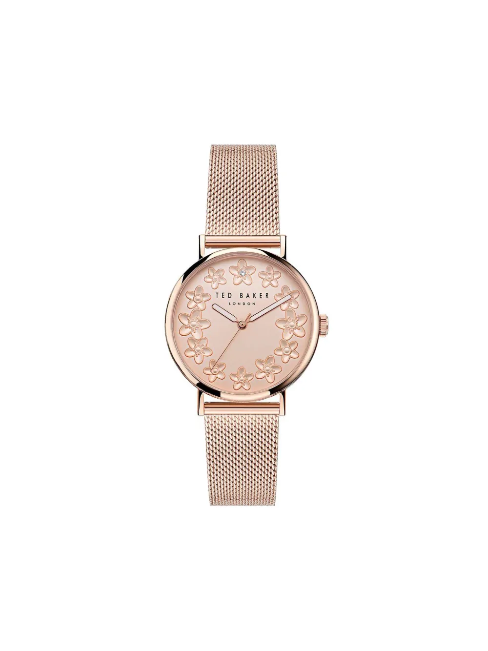Ted Baker Floral Leather Strap Watch In Gold