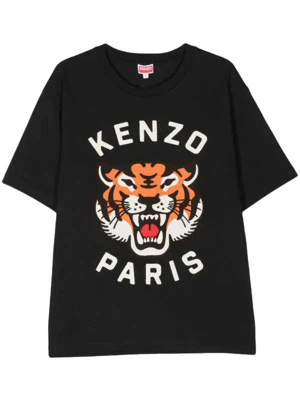 Kenzo Tiger motif Cotton T shirt Black FARFETCH TR