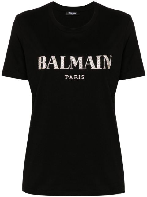 Balmain crystal-logo cotton T-shirt Women