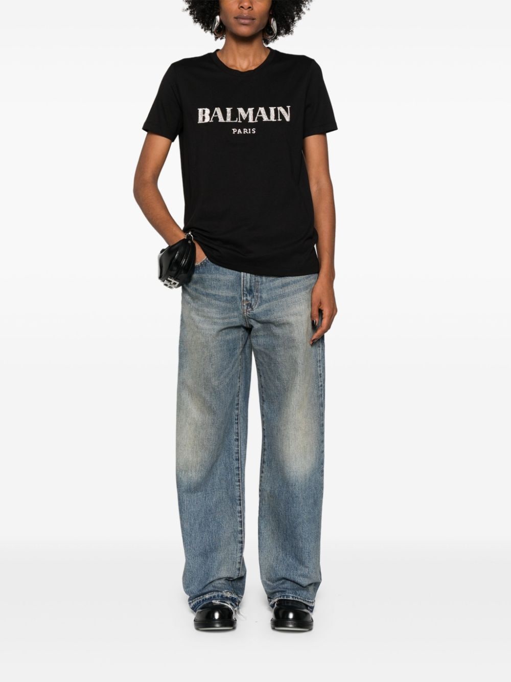 Balmain T-shirt met kristallen logo - Zwart