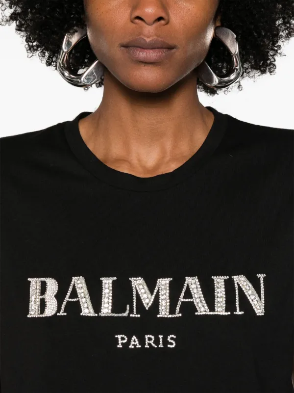 Balmain crystal-logo Cotton T-shirt | Black | FARFETCH