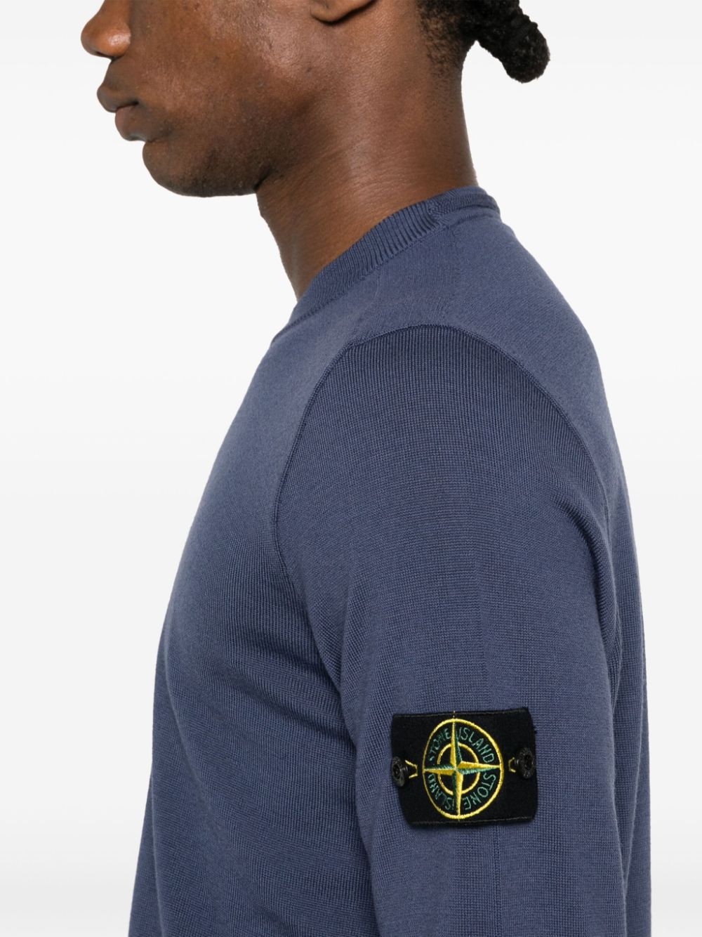 Shop Stone Island Compass-badge Virgin Wool Jumper In Blue