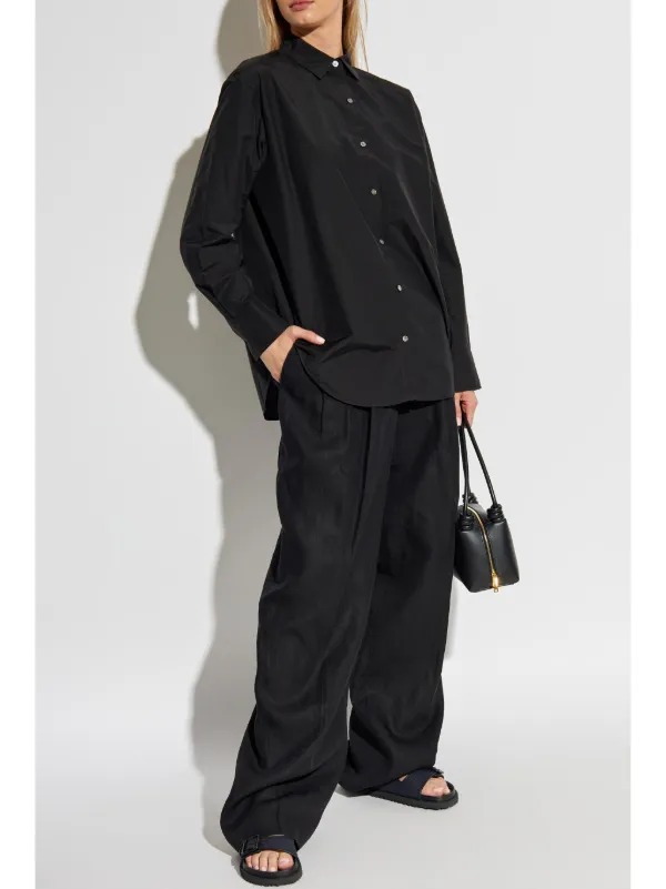 Theory クランチ リネン ワイドパンツ ブラック