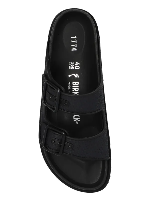 スリッポン BIRKENSTOCK BLACK LEATHER ARIZONA SLIPPERS Birkenstock Women's Arizona Exquisite Platform Black - Tip
