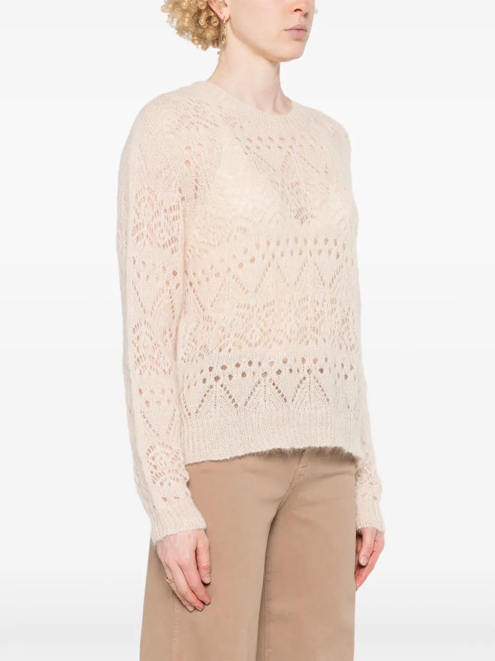 TWINSET Opengewerkte gehaakte trui Beige