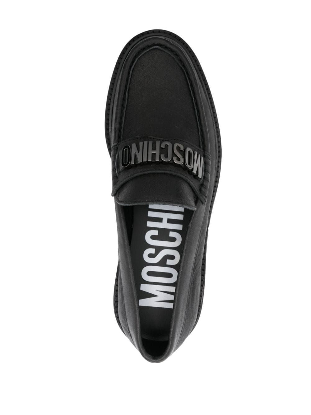 Shop Moschino Logo-lettering Loafers In Black