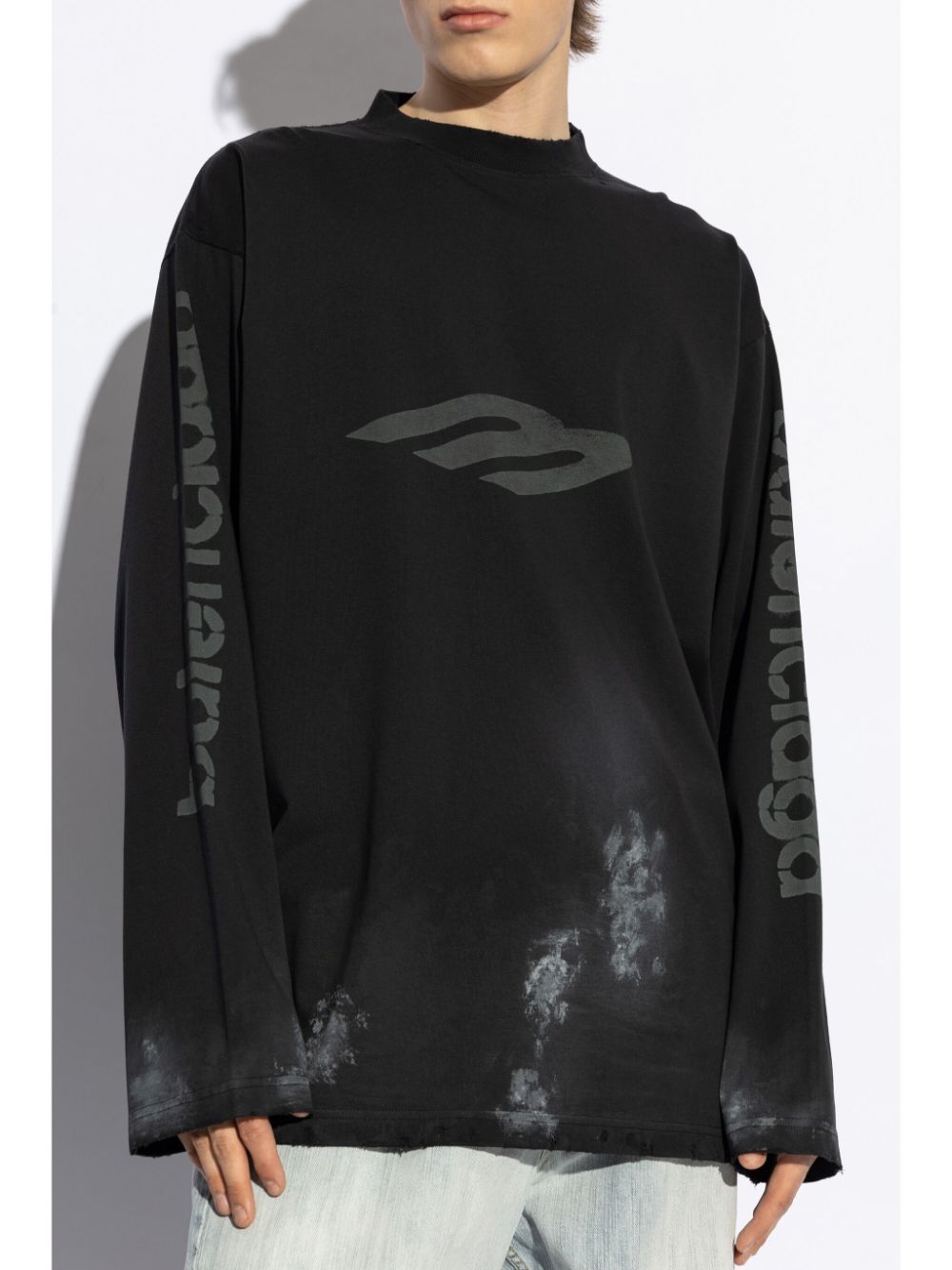 Shop Balenciaga Distressed Logo-print Jumper In Black