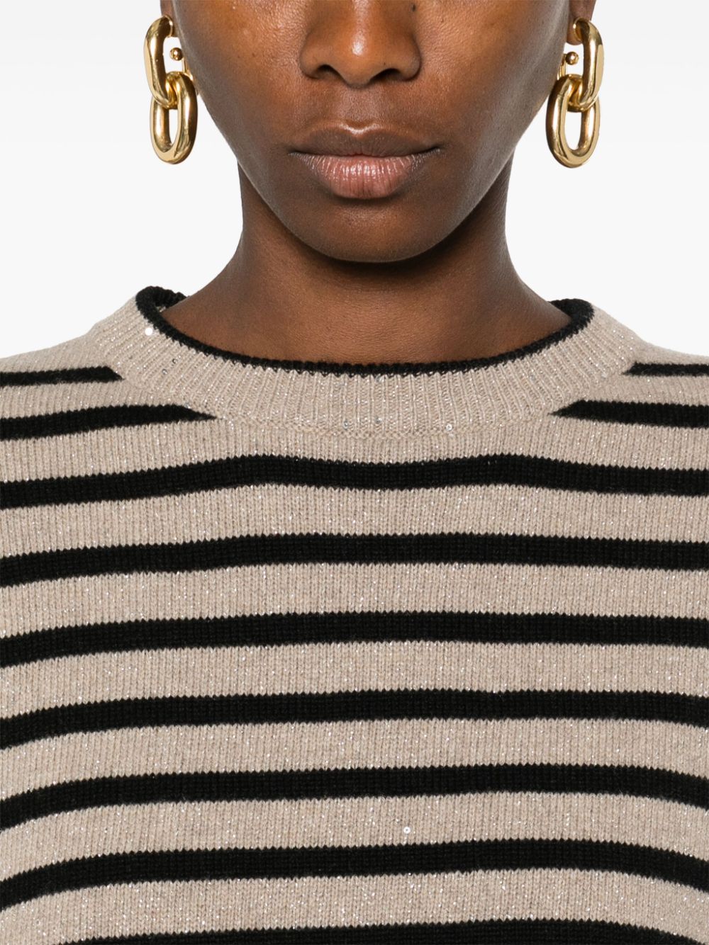 Shop Brunello Cucinelli Striped Knitted Jumper In Brown