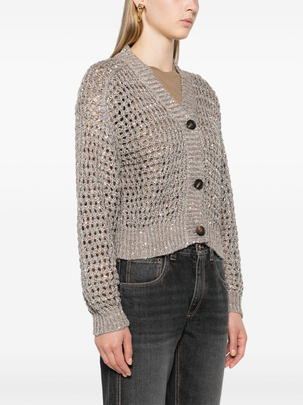 Shop Brunello Cucinelli Sequin-embellished Cardigan In Grau