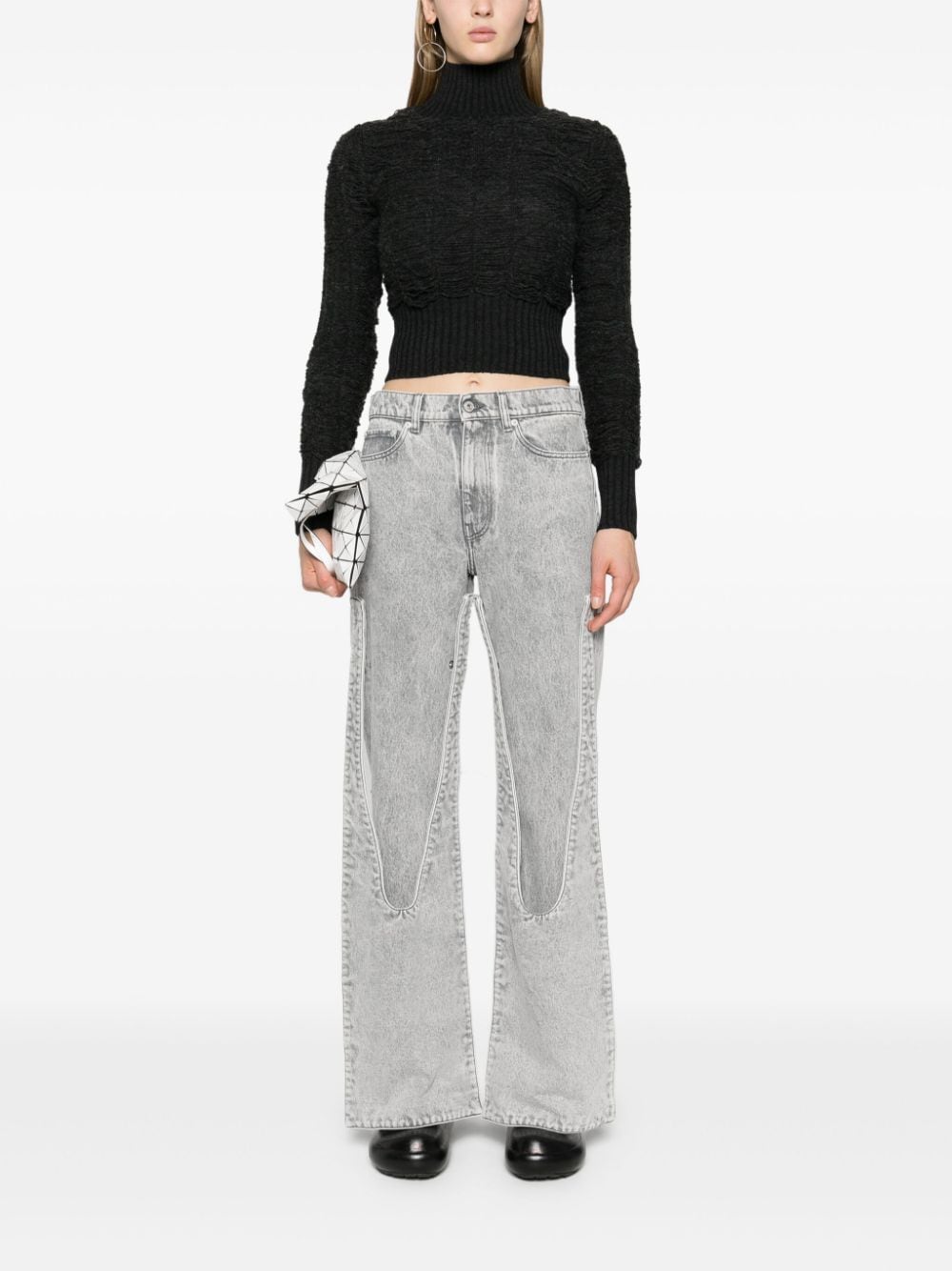 Shop Mm6 Maison Margiela High-neck Distressed Jumper In Grau