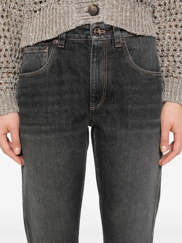 Brunello Cucinelli Monili-detail Cotton Jeans | Grey | FARFETCH