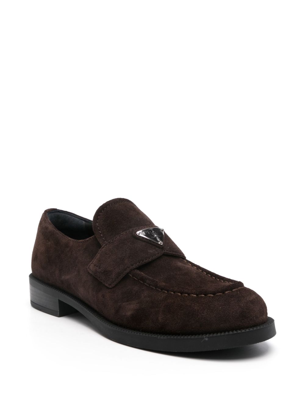 Prada enamel triangle-logo suede loafers - Bruin