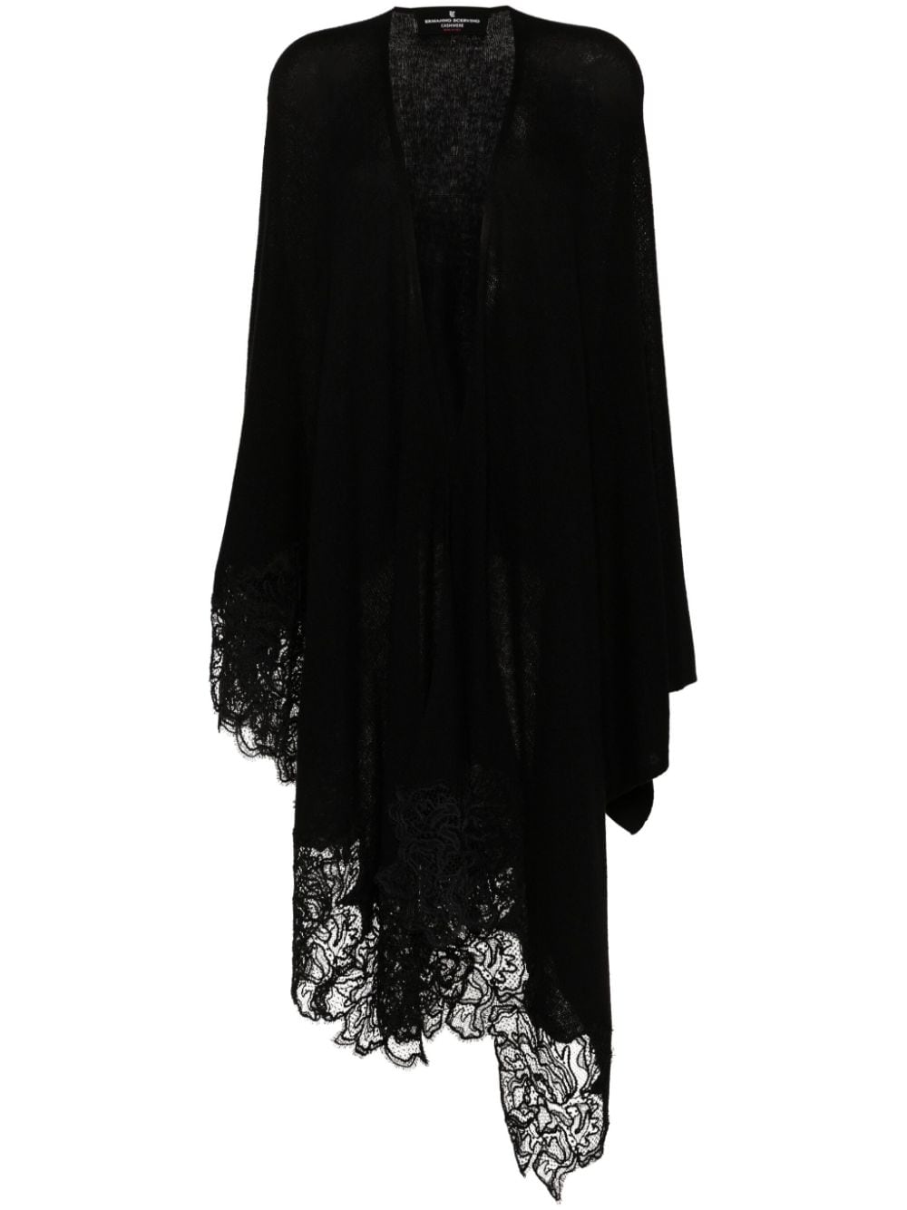 Ermanno Scervino Lace-detail Cashmere Cape In Black