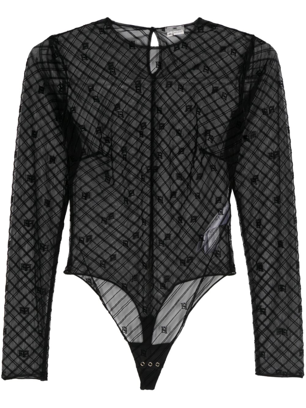 Elisabetta Franchi flocked monogram-jacquard bodysuit - Black