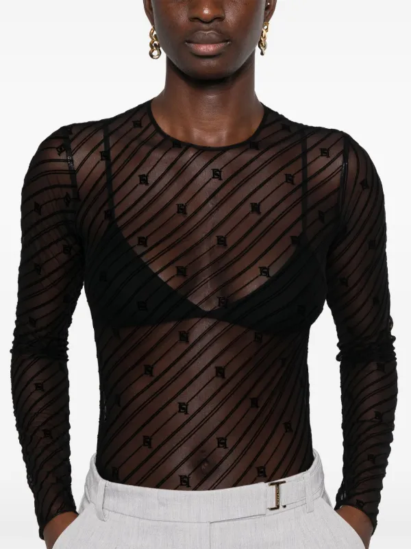 Elisabetta Franchi Flocked monogram-jacquard Bodysuit | Black 