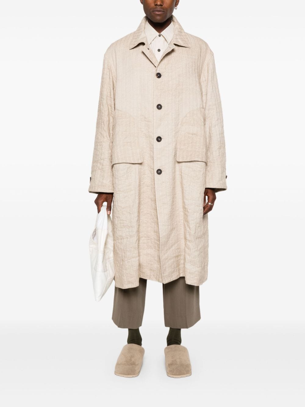 Shop Ziggy Chen Single-breasted Long Coat In Neutrals